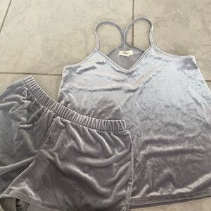 Madewell Velvet Pajama Set in Light Gray